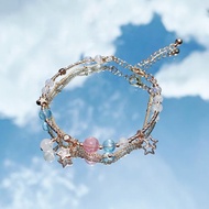 粉晶 海藍寶 月光石 14K包金 天然水晶 雙層手環
