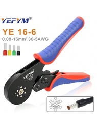 端子連接器六角壓接鉗ye 16-6 0.08-16mm² / 30-5awg大範圍尺寸棘齒電工工具yefym