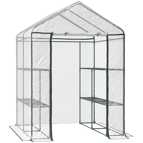Outsunny 5x5x6 Mini Greenhouse, 3-Tier Shelves, Outdoor Plant Shelter