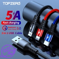 TOPZERO สายชาร์จโทรศัพท์3 In 1,สายชาร์จเร็ว5A สำหรับ iPhone 6 6S X XS XS Max 8 7 Plus Type C Micro USB สายชาร์จสำหรับ Huawei OPPO Xiaomi Samsung S9 S8 Plus VIVO โทรศัพท์มือถือ