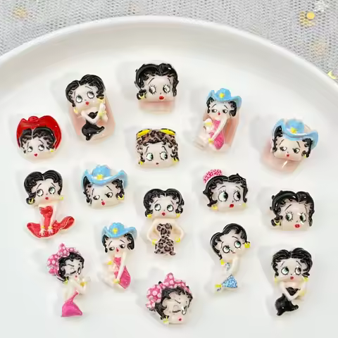20Pcs Resin Mini Betty boop Nail charm Art Flatback acrylic Figurines DIY Miniatures Decor Craft