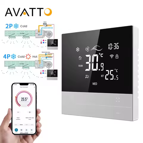AVATTO Tuya WiFi Smart Central Air Conditioning Thermostat，Heating And Cooling Function 3 Speed Fan 