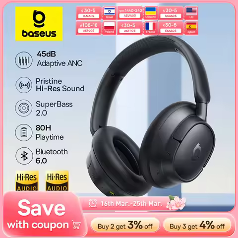 Baseus EH10 NC ANC Wireless Headphones 45dB Adaptive Hybrid Noise Cancelling Headsets Hi-Res LDAC He
