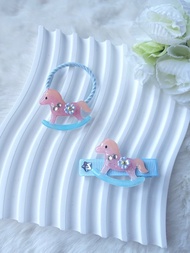 手繪木馬髮飾 髮圈髮夾 熱縮片滴膠 UV Resin hair accessories
