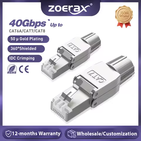 ZoeRax RJ45 Cat8 Cat7 Connector Tool-Free All Metal Ethernet Termination Plug for 22~24AWG CAT8/CAT7