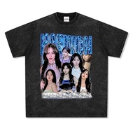 NMIXX Haewon Kyujin Lily oversize Washed Distressed Short t t-Shirt Sleeve American Retro Batik Pure