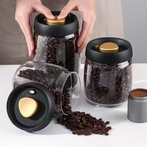 Coffee Beans Vacuum Sealed Tank Transparent Glass Food Storage Jars Household Moisture-proof Air Ext
