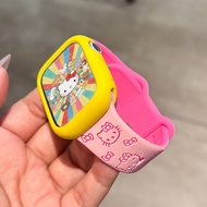 [Trendy Strap] Embossed Color Matching KT Cat Silicone iWatch Strap Suitable for AppleWatchS11 Apple