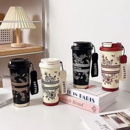 保溫杯/不銹鋼提繩咖啡杯男女生雙飲吸管