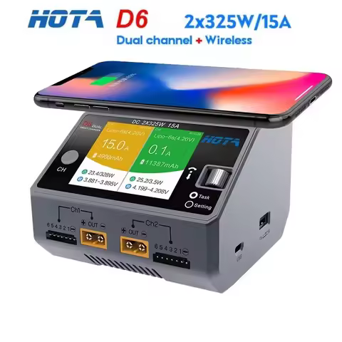 HOTA D6 Dual DC650W 15A 2 Channel Smart Charger for Lipo LiIon NiMH Battery Rc Drone Spare Parts wit