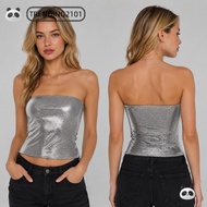 TRENDING Sequin Tank Top, Sleeveless Stretch Skinny Fit Sequin Tube Top, Sexy Backless Sequin Appliq