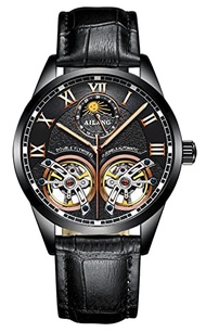 B BINGER AILANG Men's Skeleton Watches Automatic Mechanical Watch with Dual Balance Wheels