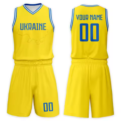 Custom Ukraine Basketball Uniform Set for Kids Personalized Print Basketball Jersey and Short with N