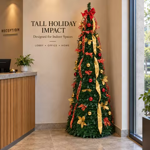 Pre Decorated Foldable Christmas Tree Artificial PVC Xmas Tree 5FT 6FT 7FT with Ornaments Space Savi