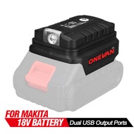 Battery Adapter For Makita 18V Battery Power Bank Portable Dual USB Converter With LED Working Light