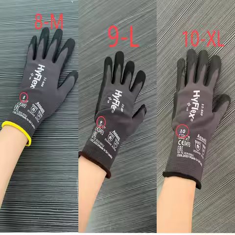 Ansell HYFLEX® 11-840(12 pairs)Black Fotix wear-resistant foam nitrile palm coating black nylon lini