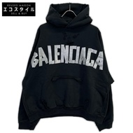 Balenciaga 2024 Model 744441 Black Tape Type Ripped Pocket Hoodie XS [Used]