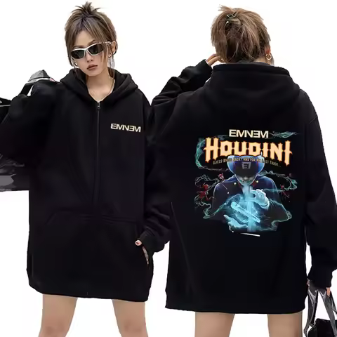 Rapper Eminem Houdini Guess Who's Back and For My Last Trick Zipper Hoodie Men Hip Hop Trend Zip Up 