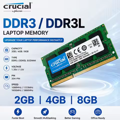 Crucial Notebook DDR3 Memory DDR3L RAM 2GB 4GB 8GB SODIMM 1066 1333 1666 1866MHz 204Pin 1.35V/1.5V R