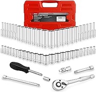 EACELIY 54pcs 1/4" Socket Set,Drive Impact Socket Set, SAE/Metric, Deep & Shallow with Universal Joi
