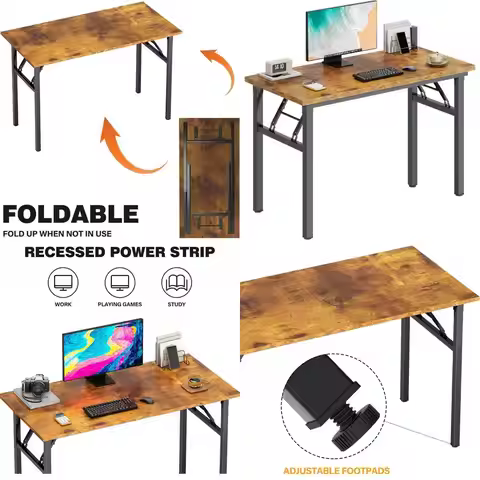 Vintage-Style 39.4 Compact Laptop Desk for Small Spaces – Easy Setup, Black