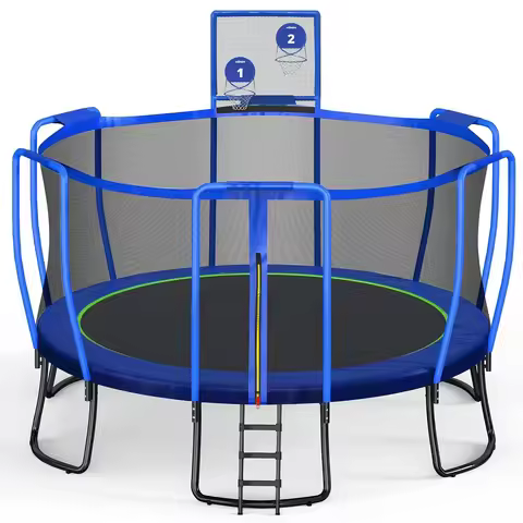 1800LBS Capacity No-Gap Design 16 15 14 12 10FT Trampoline with Safety Enclosure Net and Non-Slip La