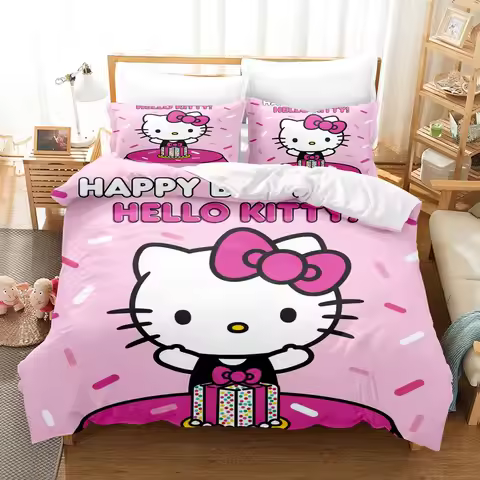Hello Kitty Duvet Cover Set Bedding Covers 3-Piece Set 1 Quilt Cover Luxury Children Double