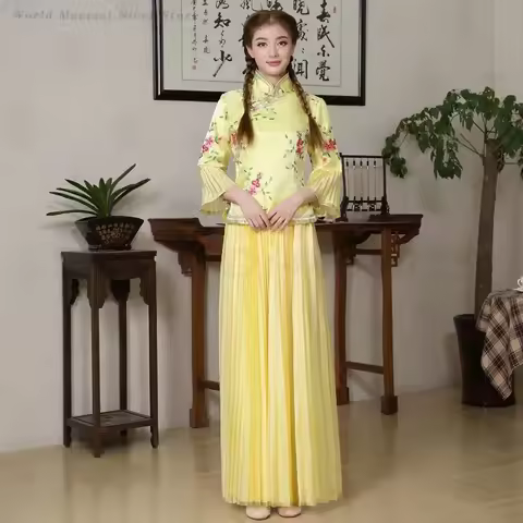 Wedding Bridesmaid Tang Suit Top&Skirt Xiuhe Cheongsam Chinese Traditional Clothes Hanfu Qipao Stage