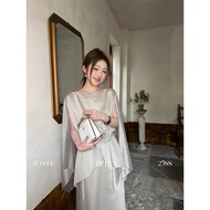 ชุดเสื้อคลุมผ้าไหม Leling ฤดูใบไม้ร่วง 2025 ชุดสองชิ้น ZONEE/LEA Song Yi Wen ดีไซน์เก๋ไก๋ เสื้อคลุมผ