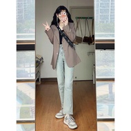 American Retro Jeans Women Spring Summer 2023 New Style High Waist Straight Loose All-Match Wide-Leg