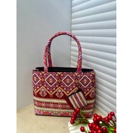 Thai Cloth Handbag 2-Compartment Zipper Women's Comes With A Coin Purse