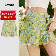 Lovito Boho Ditsy Floral Asymmetrical Lace Up Skirts for Women L128ED340