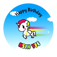 Rainbow unicorn happy birthday personalized stickers (Tokidoki unicorno inspired)