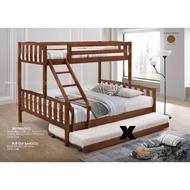 DOUBLE DECKER THICK BASE QUEEN + SINGLE DOUBLE DECKER BUNK WOODEN BEDFRAME / DOUBLE DECKER BED / KATIL KAYU DUA TINGKAT