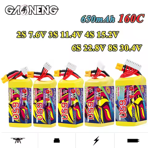 1/2Pcs GNB 2S 3S 4S 6S 8S 650mAh 7.6V 11.4V 15.2V 22.8V 30.4V 160C LiPo Battery for RC FPV Drone Qua