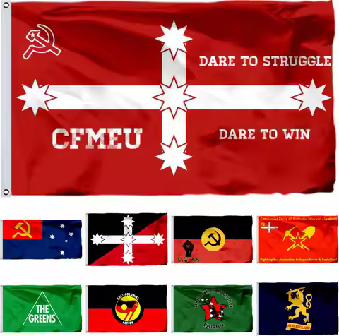 Australia CFMEU Union Flag 3X5FT Eureka Green Banner 90X150CM JCA Green 21X14CM Eureka 3X6FT Au CPA 