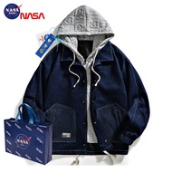 NASA Joint ปลอมสองชิ้นแจ็คเก็ตยีนส์ผู้ชายขนาดใหญ่เสื้อคาร์ดิแกนเสื้อแจ็คเก็ตคู่นักเรียนเสื้อแจ็คเก็ตยีนส์ Black 2XL