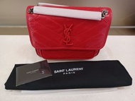 YSL Yves Saint Laurent Paris - NIKI baby mini quilted crinkled glossed-leather red shoulder bag 褶皱亮面皮革大号单肩包 - MADE IN ITALY 🇮🇹 全新 紅色 手袋 包包 - brand new w/ dust bag + insert