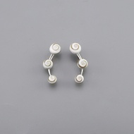 ต่างหูเงินแท้ 925 แบบเกี่ยวโค้ง 3 เม็ด หินตาพระศิวะ (Shiva Eye)