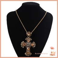 Boom Large Detailed Cross Drill Pendant Necklace Silver Color Tone Gothic Punk Jewellery Fashion Cha