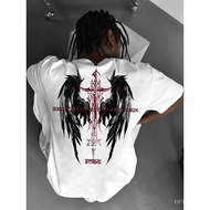 Wings And Letter Element Printing, Men'S Fashionable Printed Street Style Short Sleeved T-Shirt AI2H