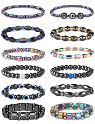 12Pcs Hematite Magnetic Bracelets Set for Men Women Magnetic Ankle Bracelet Circle Star Rainbow Magn