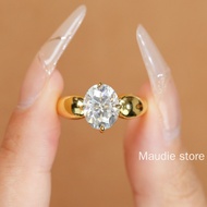 3CT Oval Cut Real Moissanite Diamond Ring Women Thick Gold Color Diamond Positive Wedding Engagement