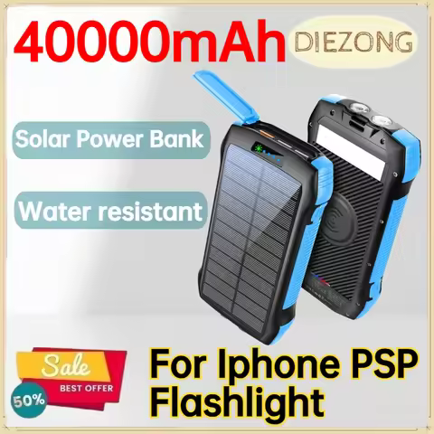 40000mAh Water‑resistant Solar Power Bank for Iphone PSP Flashlight PD Fast‑Charging High‑Capacity P
