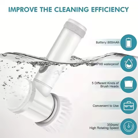 Electric Spin Scrubber,Bathroom Cleaning Brush Power Scrubber with 5 Replaceable Brush Heads, Electr
