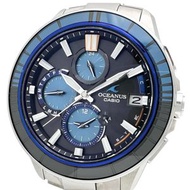 CASIO/Casio Oceanus OCW-S4000限量版（3000枚）江戶切子腕錶鈦金屬太陽能電波校時黑藍錶盤/銀色錶帶男士[二手]