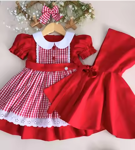 0-12Y Baby Girl Little Riding Hood Vintage Princess Red Dress for Holiday Birthday Photography Chris