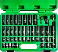Steel Vision 3/8" Drive Deep Impact Socket Set, 43-Piece Standard SAE (5/16-3/4 inch) and Metric (8-