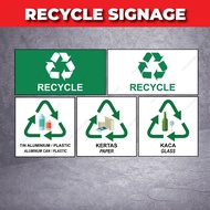 Recycle Signage, Recycle Paper, Glass & Plastic ⛔ (Sticker Only /  Sticker + Board)