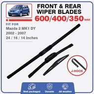 Front Rear Wiper Blades For Mazda 2 MK1 DY 2002 - 2007 Mazda2 Demio Windshield Windscreen Brush Acce